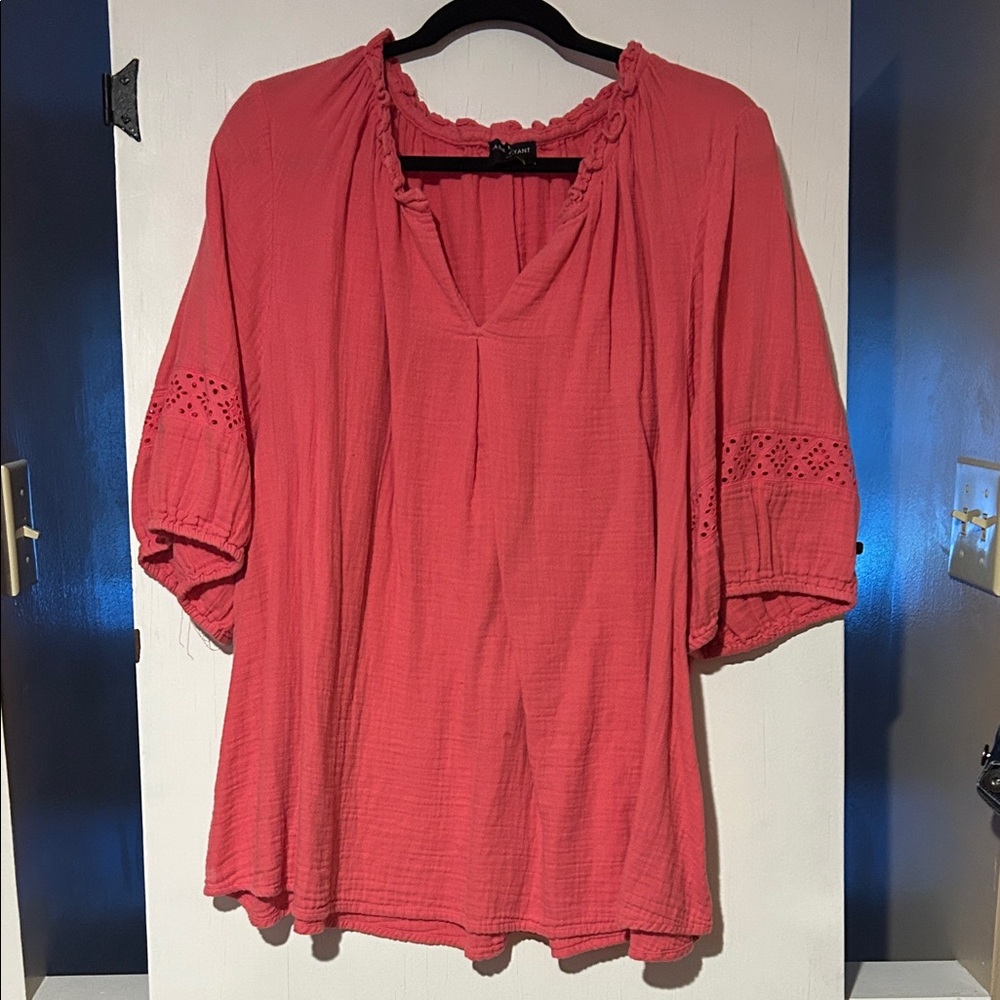 Lane Bryant Coral Blouse with Eyelet Detail